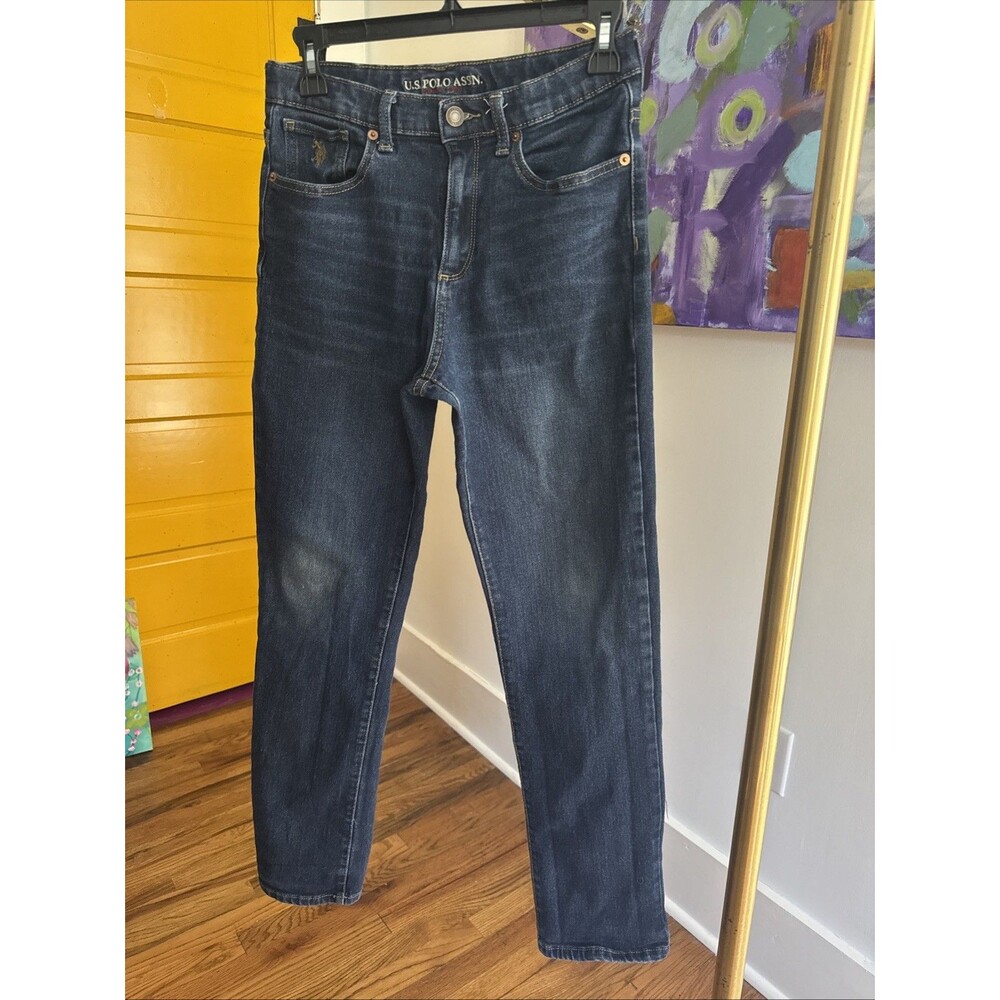US Polo Assn. Straight Jeans Juniors 16 Blue Mid Rise Embroidered Logo Y2k